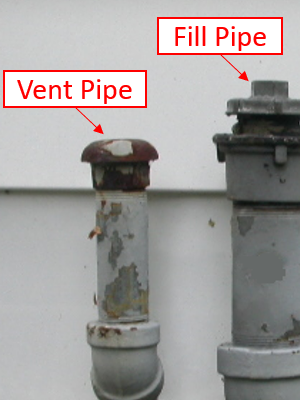heating oil fill pipe and vent pipe