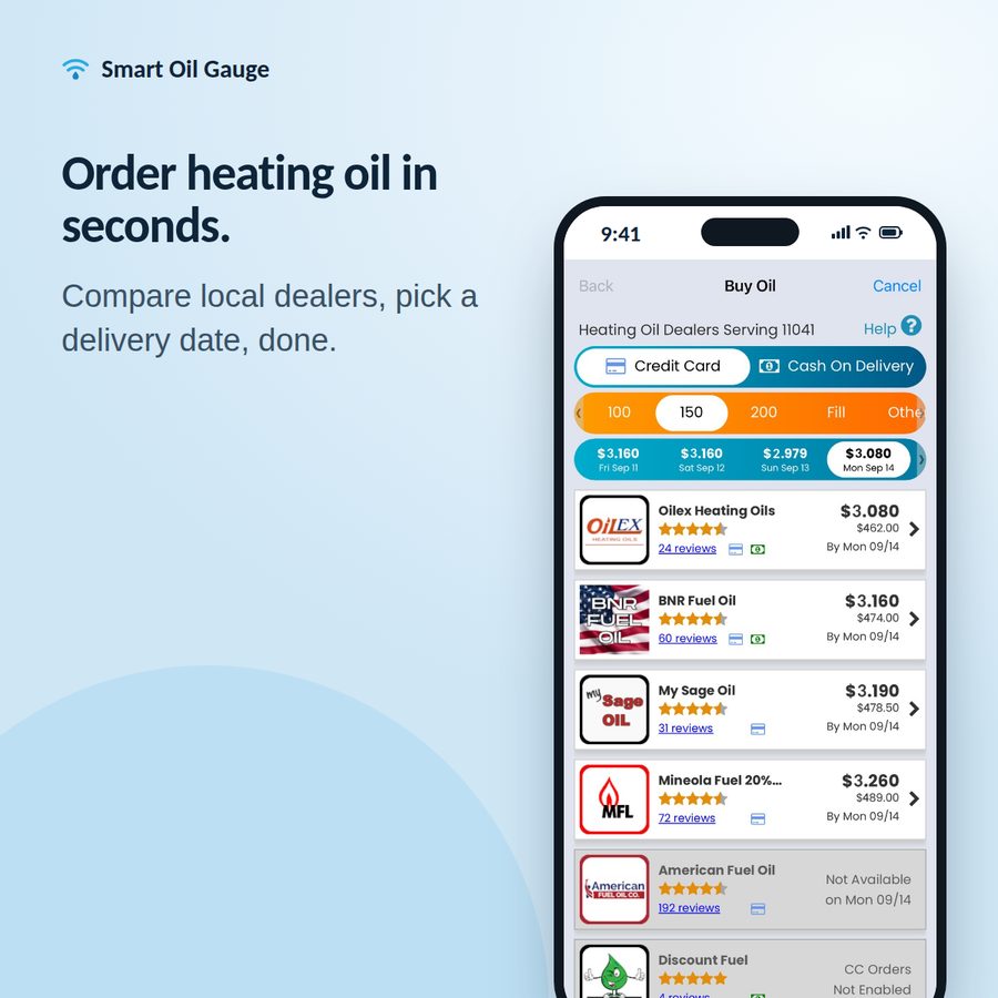 Ordering heating oil in the app by comparing local dealers