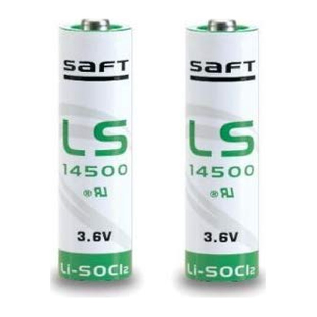 Two SAFT LS14500 lithium 3.6 volt AA batteries