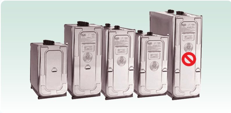 The Roth double-wall tank family &mdash; 400L, 620L, 1000L and 1000LH work; the 1500L on the right is marked not compatible
